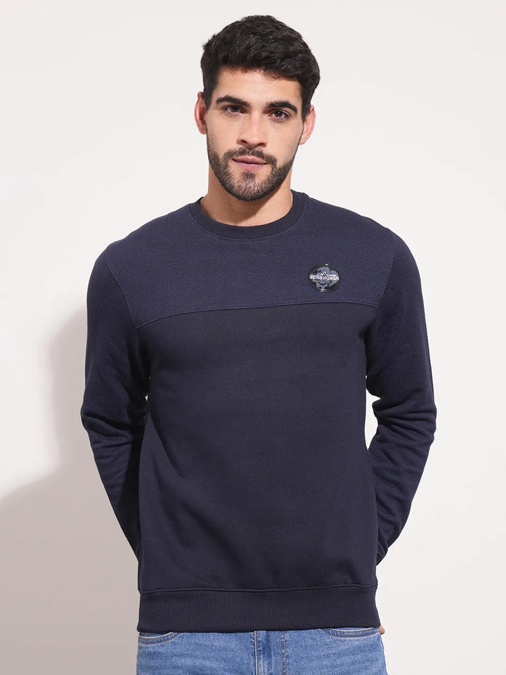 Blue Regular Fit Round Neck Long Sleeves Men's Sweatshirt