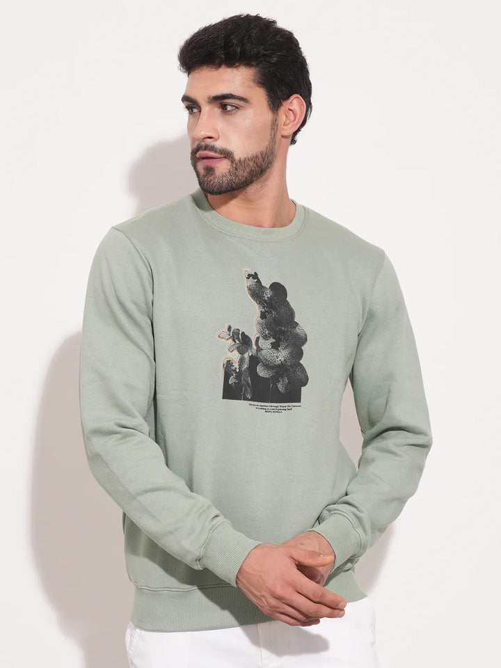 Green Regular Fit Round Neck Long Sleeves Men's Sweatshirt by Being Human Clothing