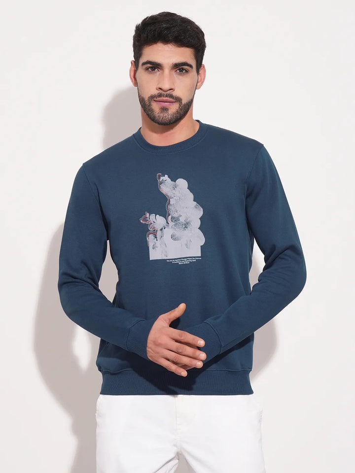 Blue Regular Fit Round Neck Long Sleeves Men's Sweatshirt