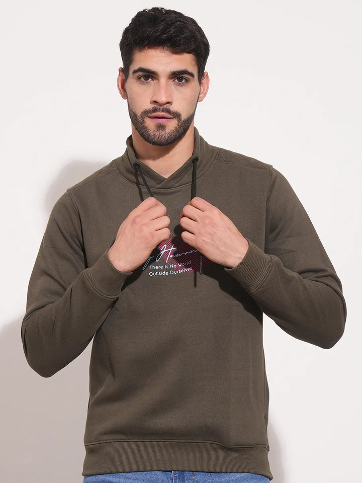 Green Regular Fit Round Neck Long Sleeves Men's Sweatshirt