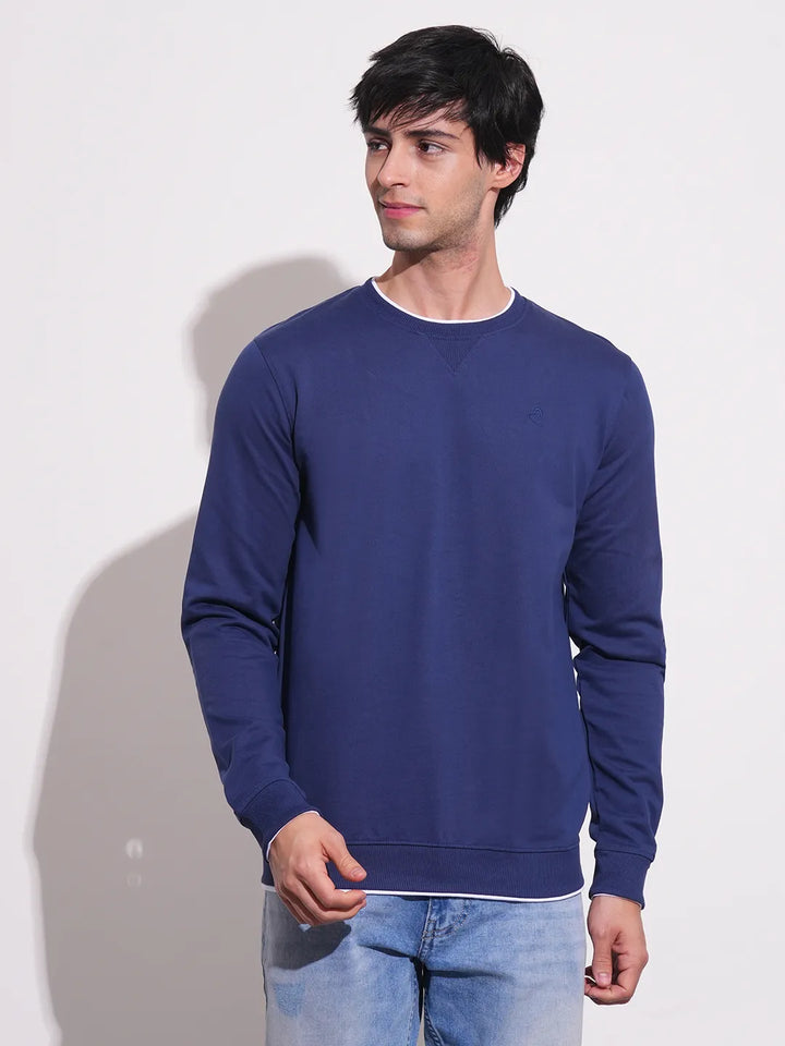 Blue Regular Fit Round Neck Long Sleeves Men's Sweatshirt