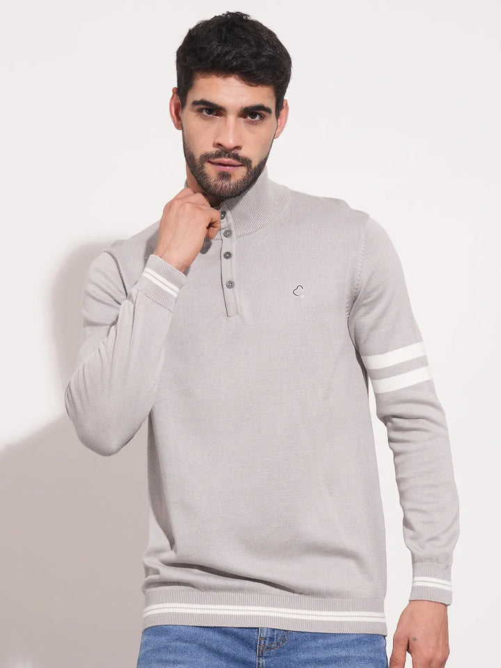 Grey Regular Fit Round Neck Long Sleeves Men's Sweatshirt