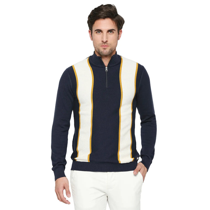Blue Regular Fit Round Neck Long Sleeves Men's Sweatshirt