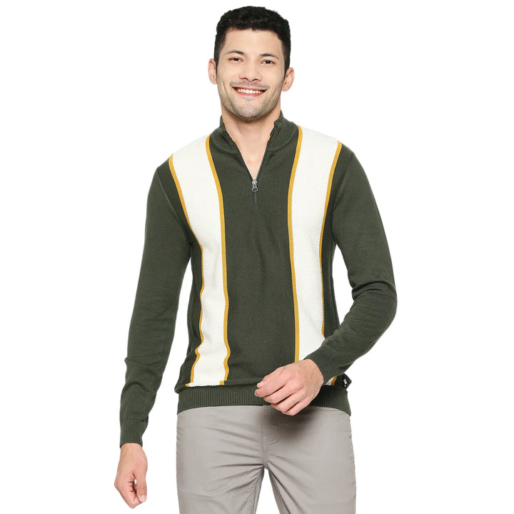 Olive Regular Fit Round Neck Long Sleeves Men's Sweatshirt