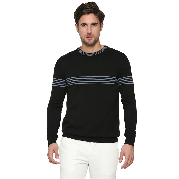Black Regular Fit Round Neck Long Sleeves Men's Sweatshirt
