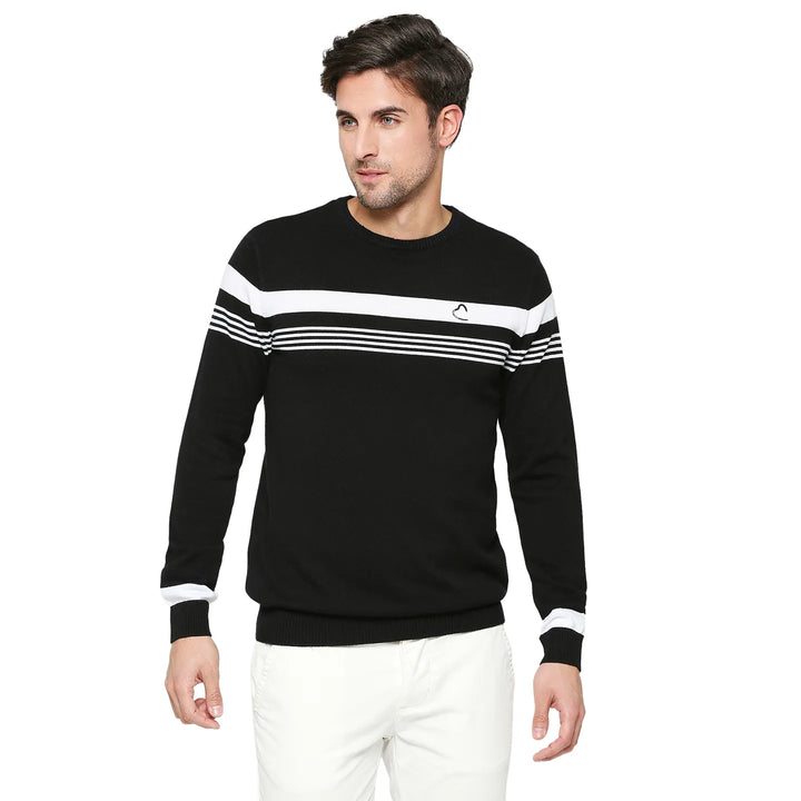 Black Regular Fit Round Neck Long Sleeves Men's Sweatshirt