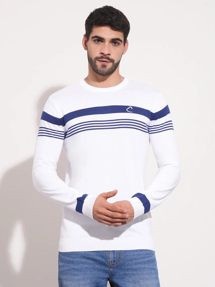 White Regular Fit Round Neck Long Sleeves Men's Sweatshirt