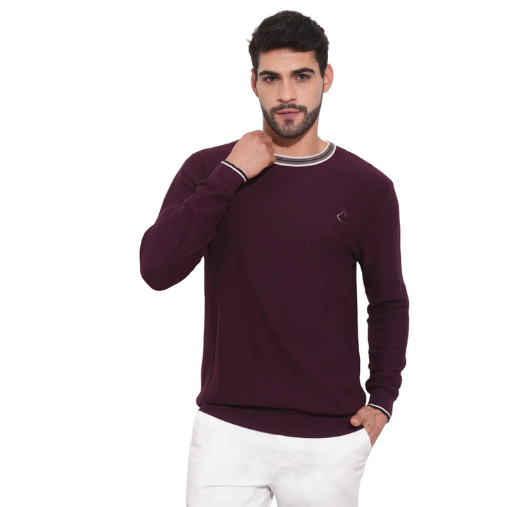 Red Regular Fit Round Neck Long Sleeves Men's Sweatshirt