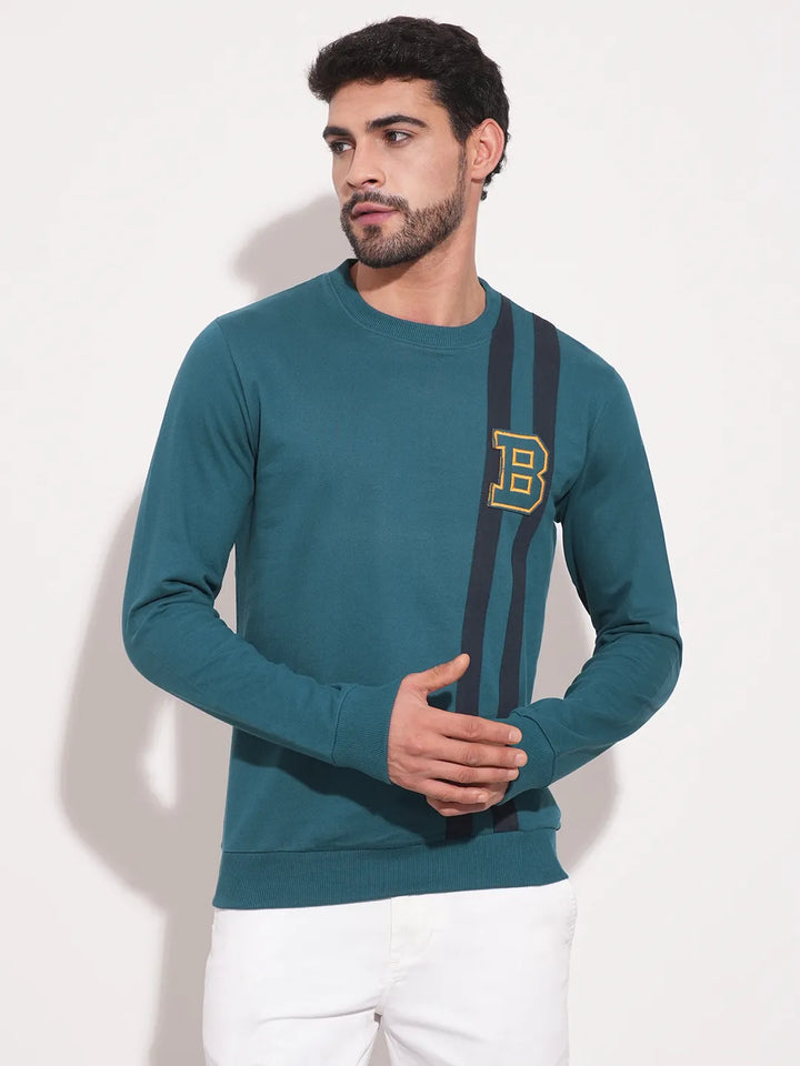 Green Regular Fit Round Neck Long Sleeves Men's Sweatshirt