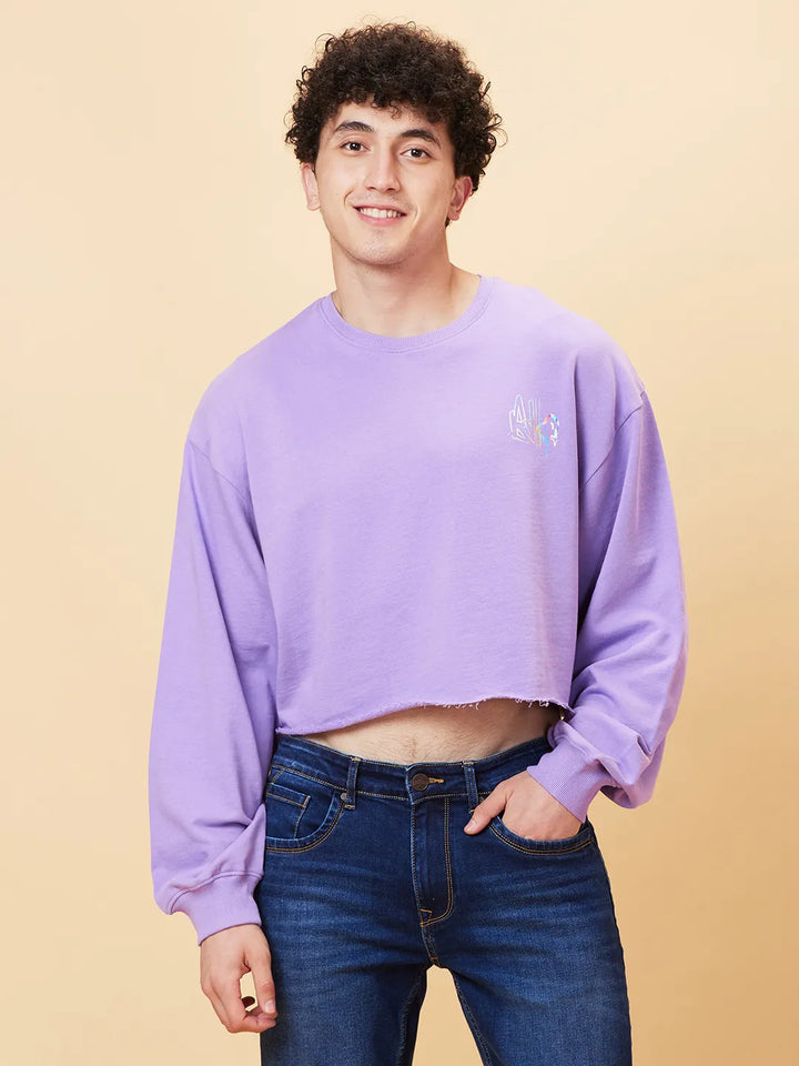 Purple Regular Fit Round Neck Long Sleeves Men's Sweatshirt