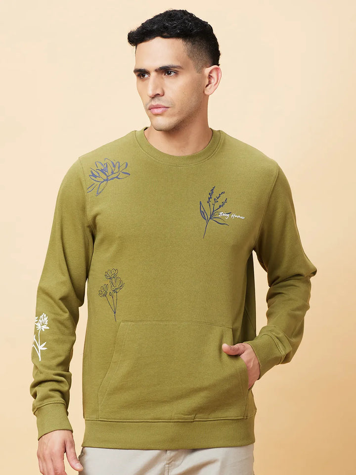 Olive Regular Fit Round Neck Long Sleeves Men's Sweatshirt by Being Human Clothing