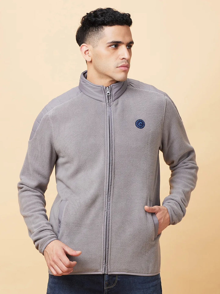 Grey Regular Fit High Neck Long Sleeves Men's Sweatshirt