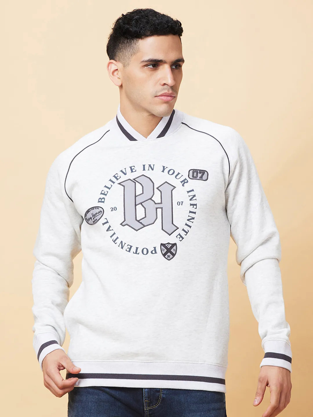 Being Human Clothing Mens-Top Sweatshirt Acru Melange