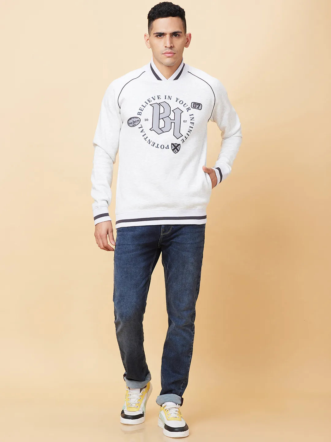 Being Human Clothing Mens-Top Sweatshirt Acru Melange