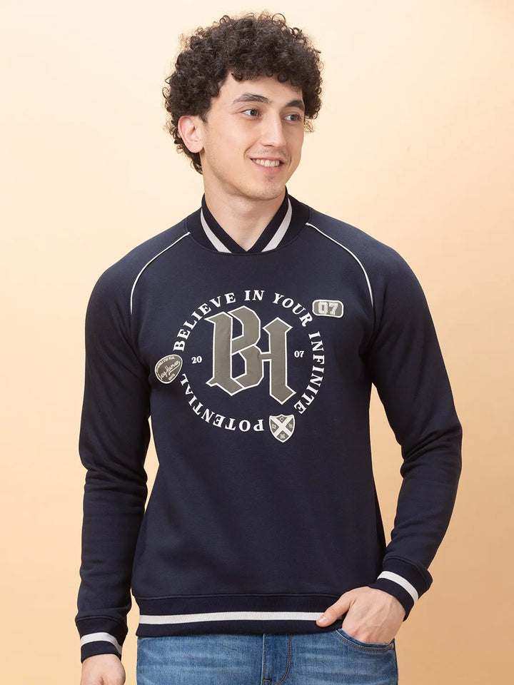 Navy Regular Fit High Neck Men's Sweatshirt by Being Human Clothing