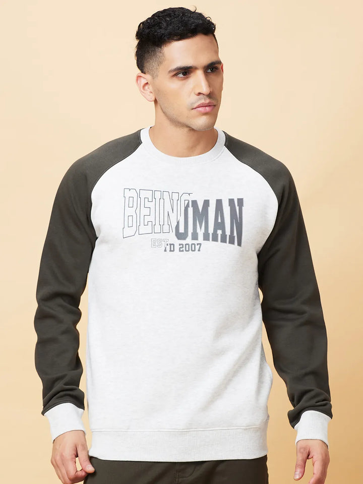 Grey Regular Fit Round Neck Men's Sweatshirt by Being Human Clothing