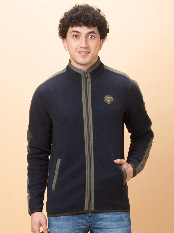 Blue Regular Fit High Neck Long Sleeves Men's Sweatshirt
