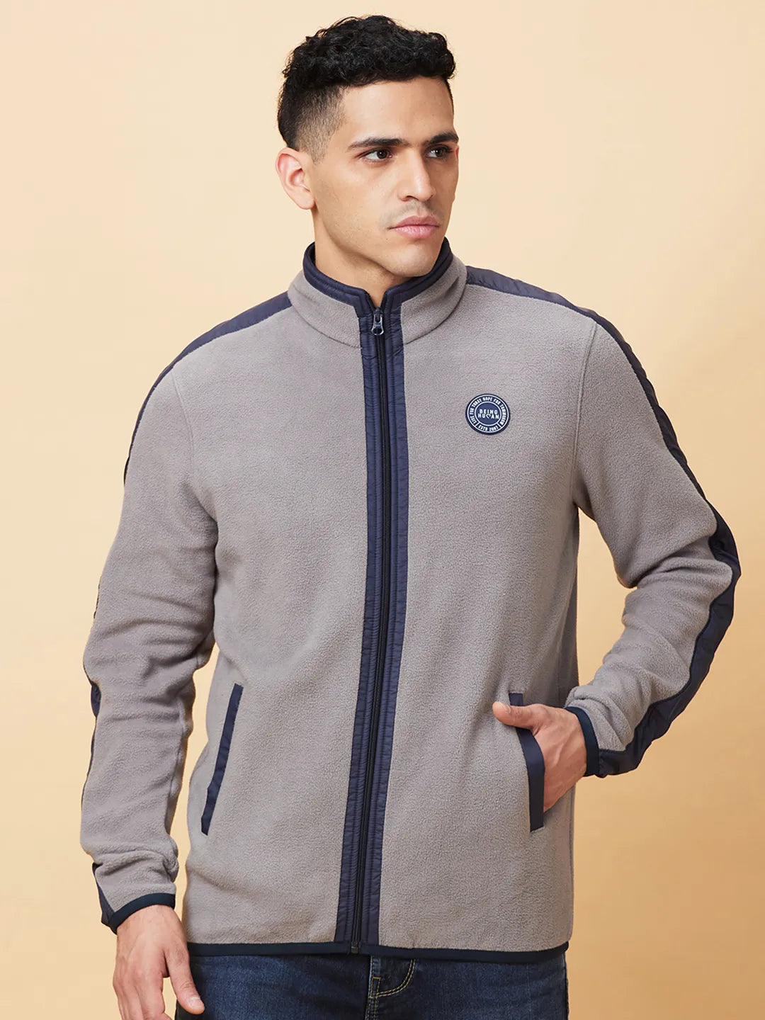 Grey Regular Fit High Neck Mens' Sweatshirt by Being Human Clothing