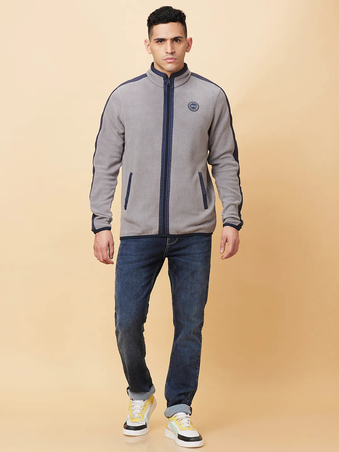 Grey Regular Fit High Neck Mens' Sweatshirt by Being Human Clothing