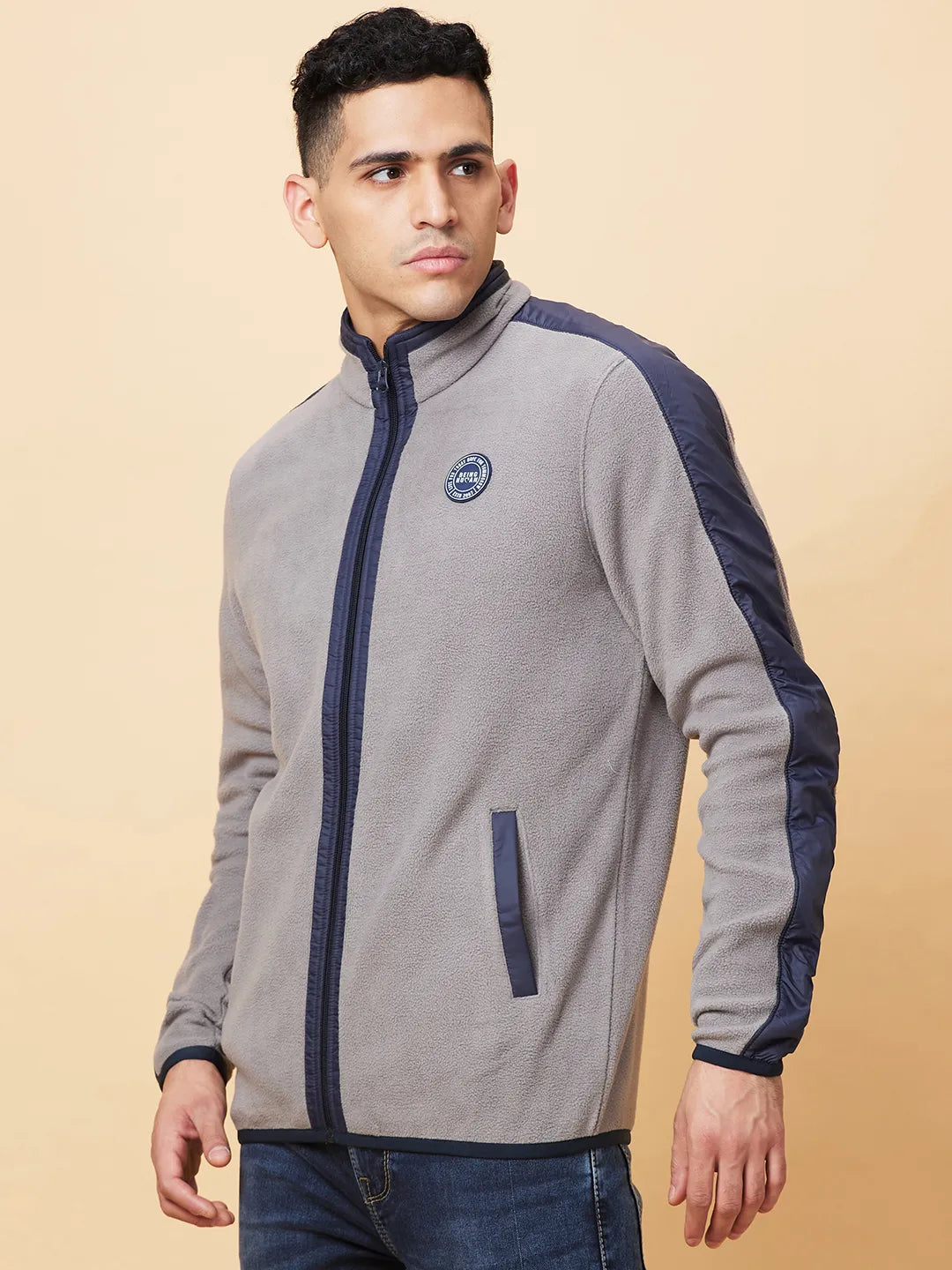 Grey Regular Fit High Neck Mens' Sweatshirt by Being Human Clothing