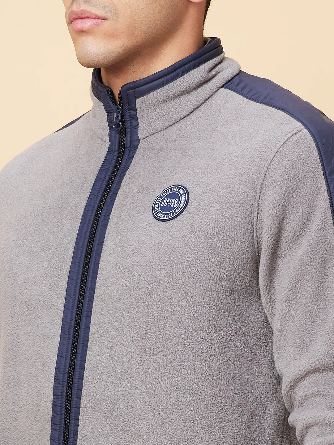 Grey Regular Fit High Neck Mens' Sweatshirt by Being Human Clothing