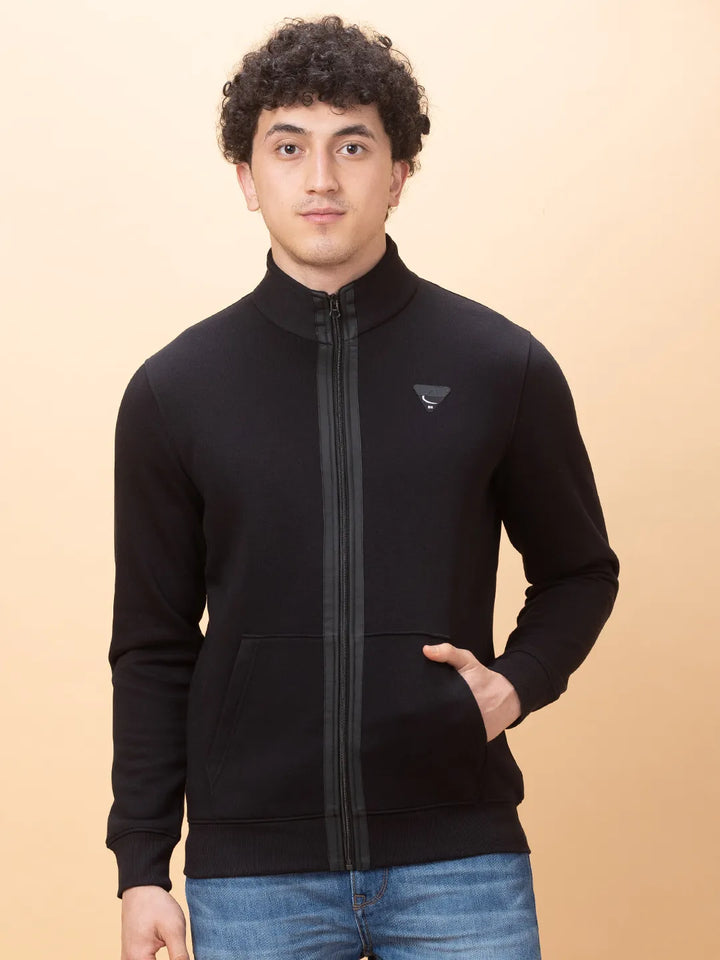 Black Regular Fit High Neck Men's Sweatshirt by Being Human Clothing