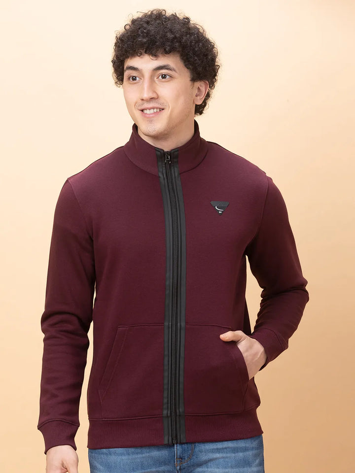 Red Regular Fit High Neck Long Sleeves Men's Sweatshirt