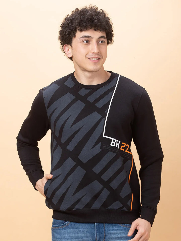 Black Regular Fit Round Neck Men's Sweatshirt by Being Human Clothing