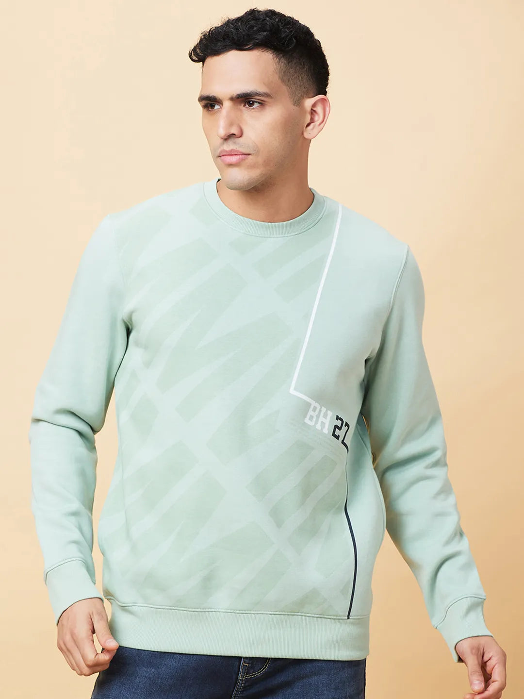 Mens-Top Sweatshirt Ocean Green by Being Human Clothing