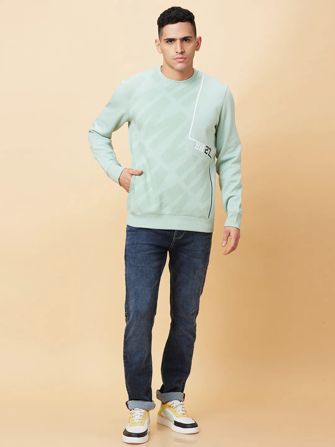 Mens-Top Sweatshirt Ocean Green by Being Human Clothing