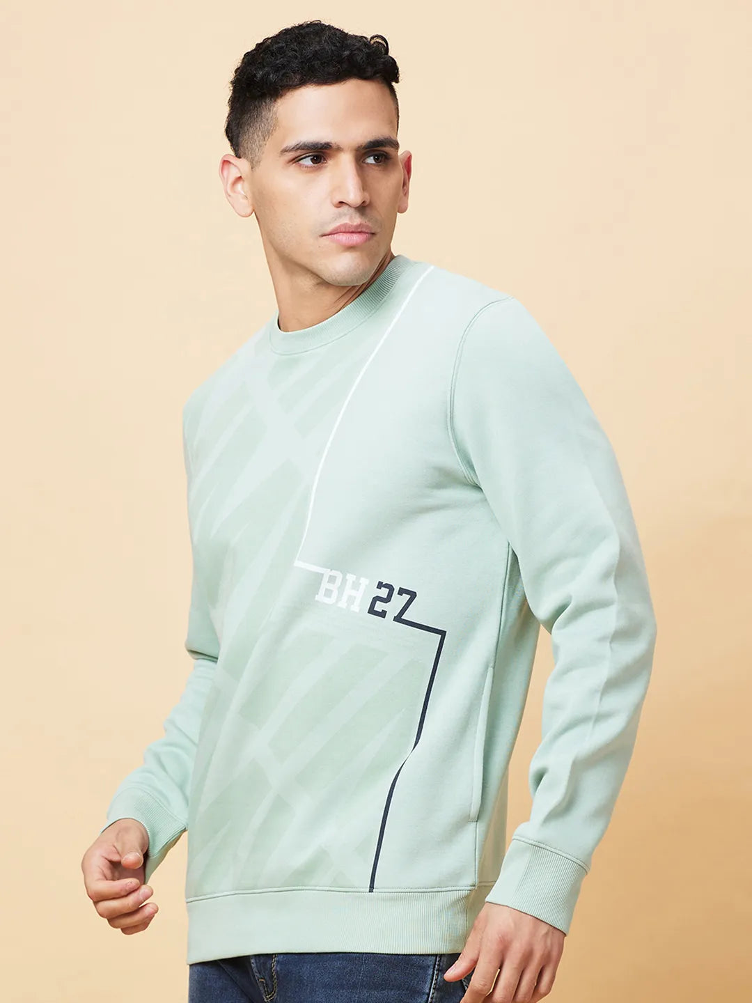 Mens-Top Sweatshirt Ocean Green by Being Human Clothing