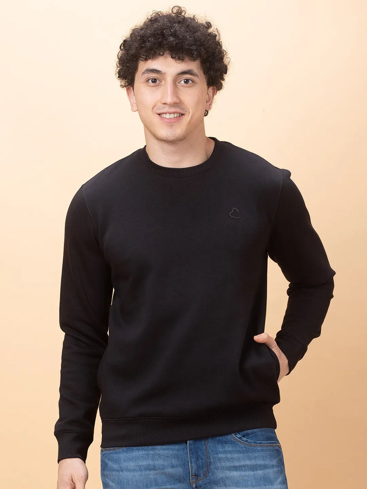 Black Regular Fit Round Neck Men's Sweatshirt by Being Human Clothing