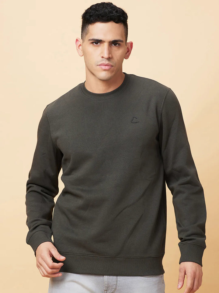 Olive Regular Fit Round Neck Men's Sweatshirt by Being Human Clothing