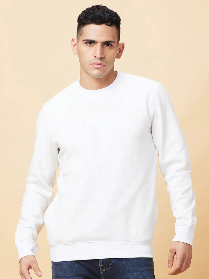 White Regular Fit Round Neck Men's Sweatshirt by Being Human Clothing