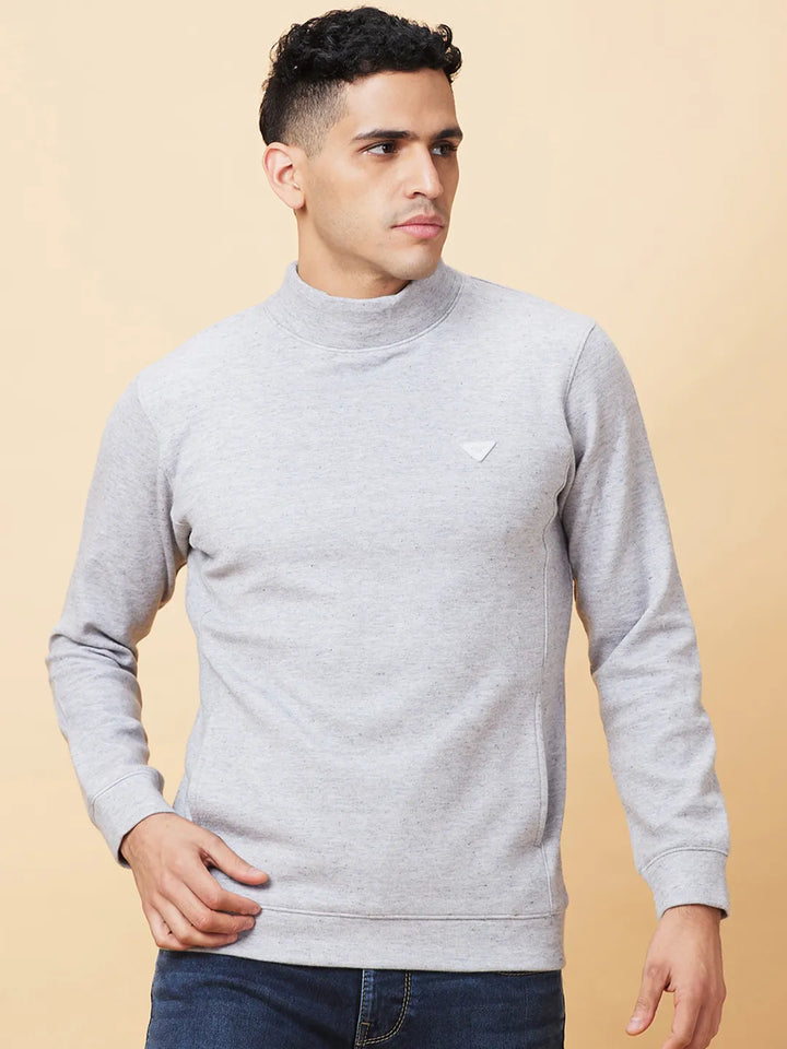 Grey Regular Fit High Neck Men's Sweatshirt by Being Human Clothing