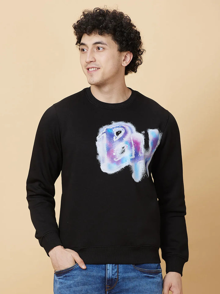 Black Regular Fit Round Neck Men's Sweatshirt by Being Human Clothing