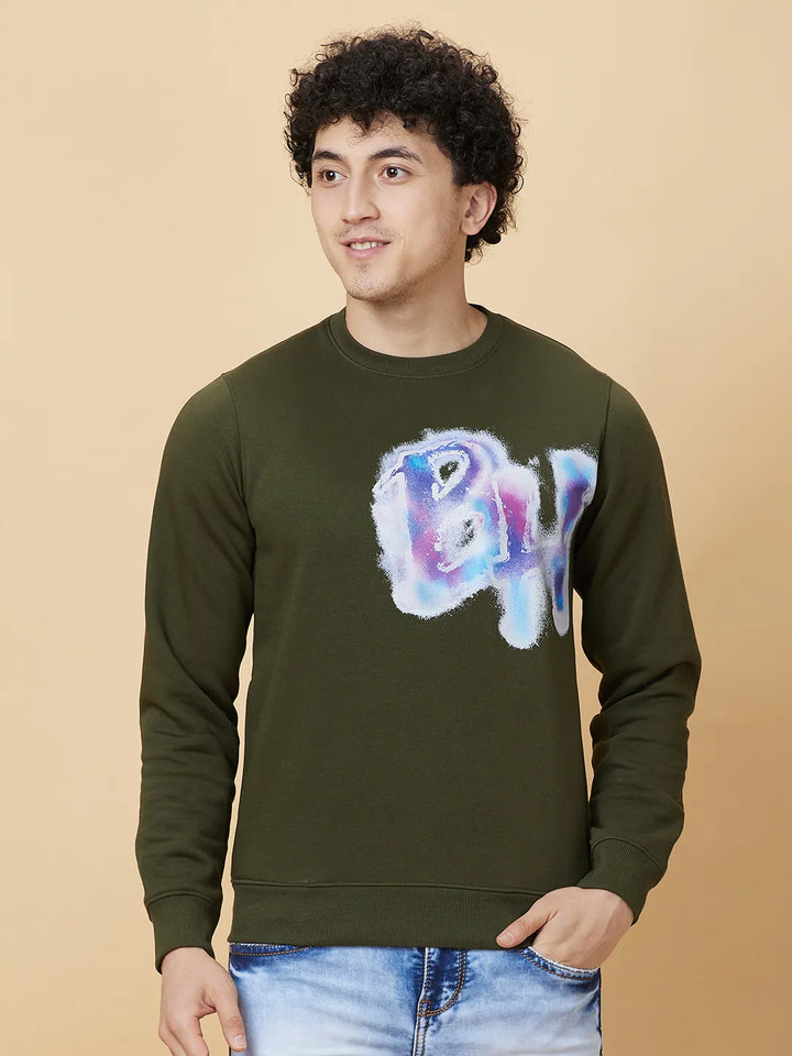 Olive Regular Fit Round Neck Men's Sweatshirt by Being Human Clothing