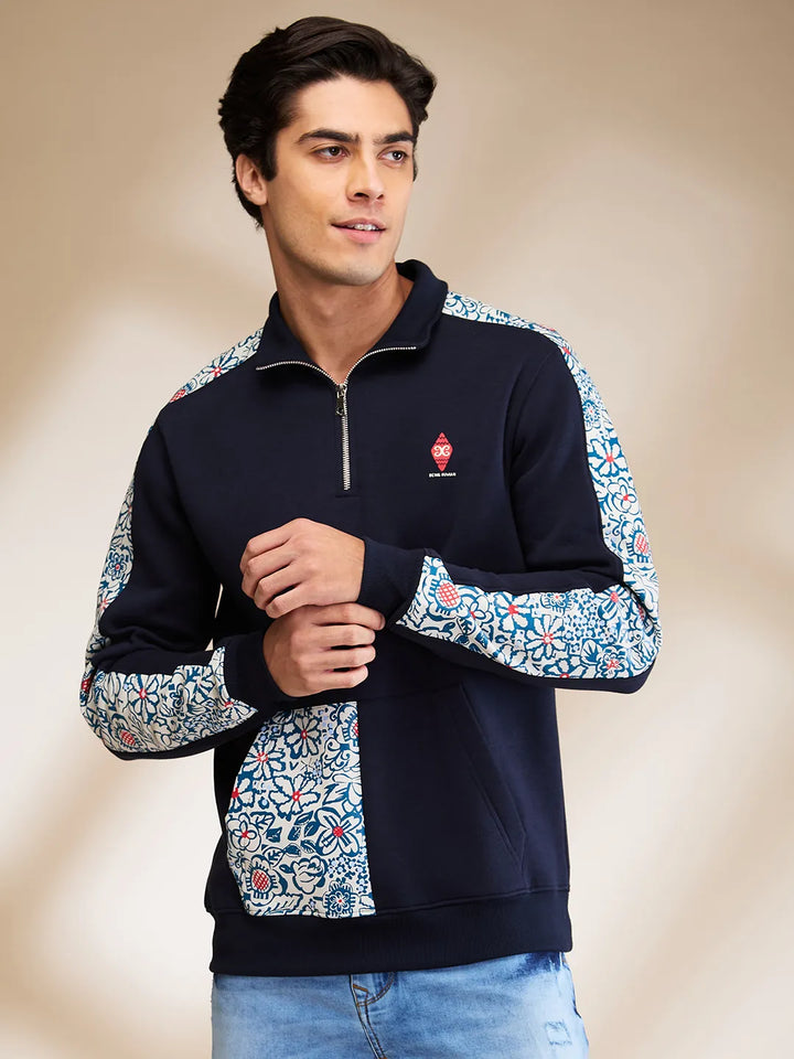 Navy Regular Fit High Neck Men's Sweatshirt by Being Human Clothing