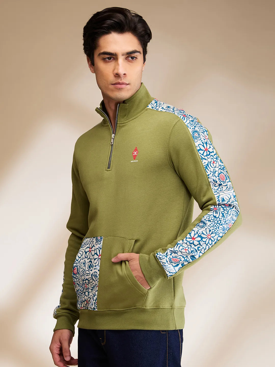 Mens-Top Sweatshirt Olive by Being Human Clothing