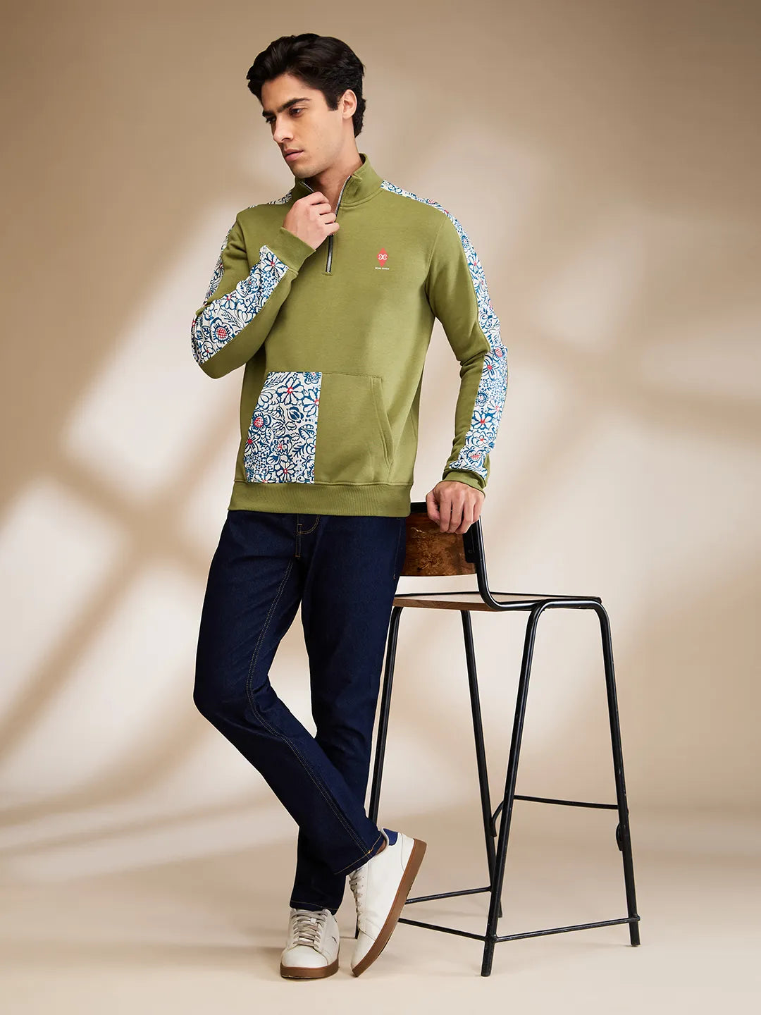 Mens-Top Sweatshirt Olive by Being Human Clothing