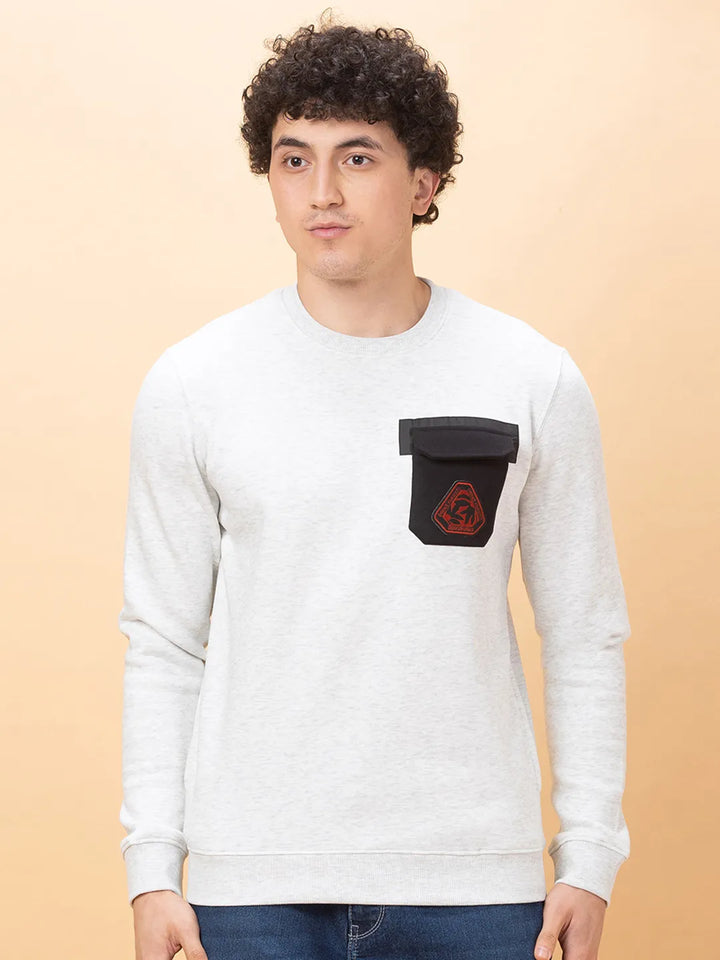 Grey Regular Fit Round Neck Men's Sweatshirt