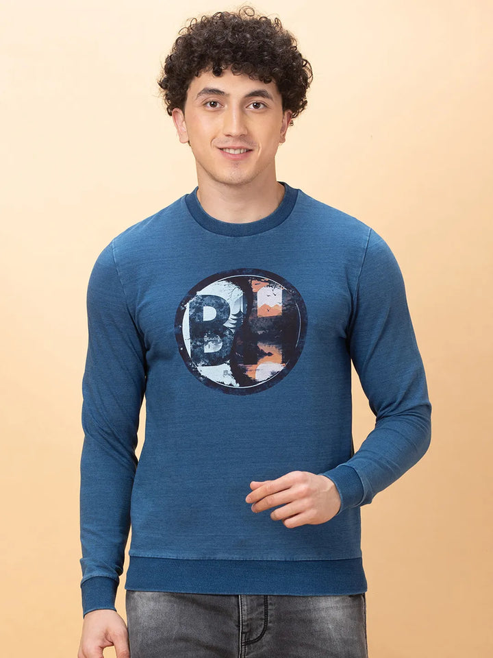 Navy Slim Fit Round Neck Men's Sweatshirt by Being Human Clothing