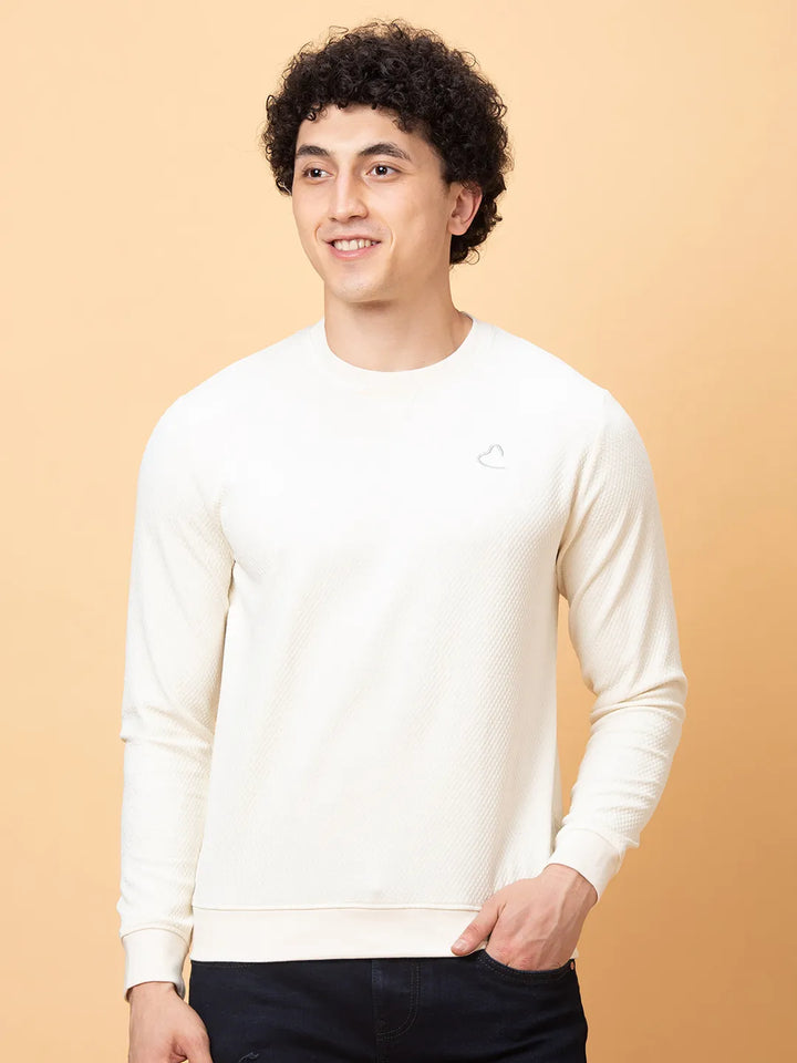 White Slim Straight Fit Round Neck Long Sleeves Men's Sweatshirt by Being Human Clothing