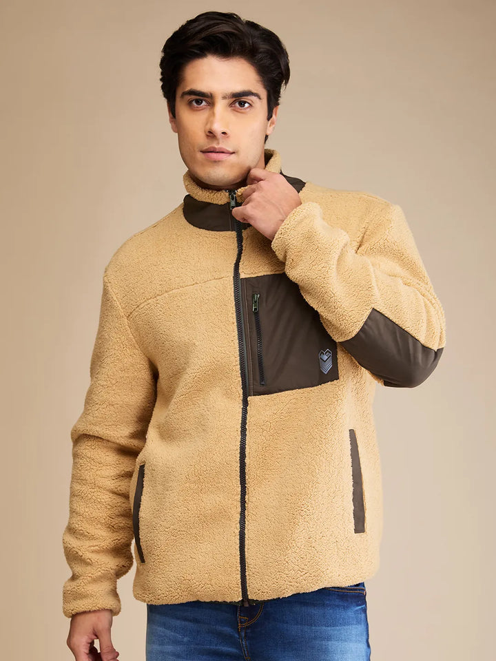 Beige Regular Fit High Neck Men's Sweatshirt by Being Human Clothing