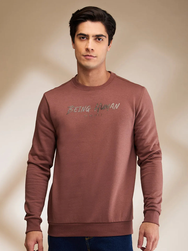 Brown Regular Fit Round Neck Long Sleeves Men's Sweatshirt