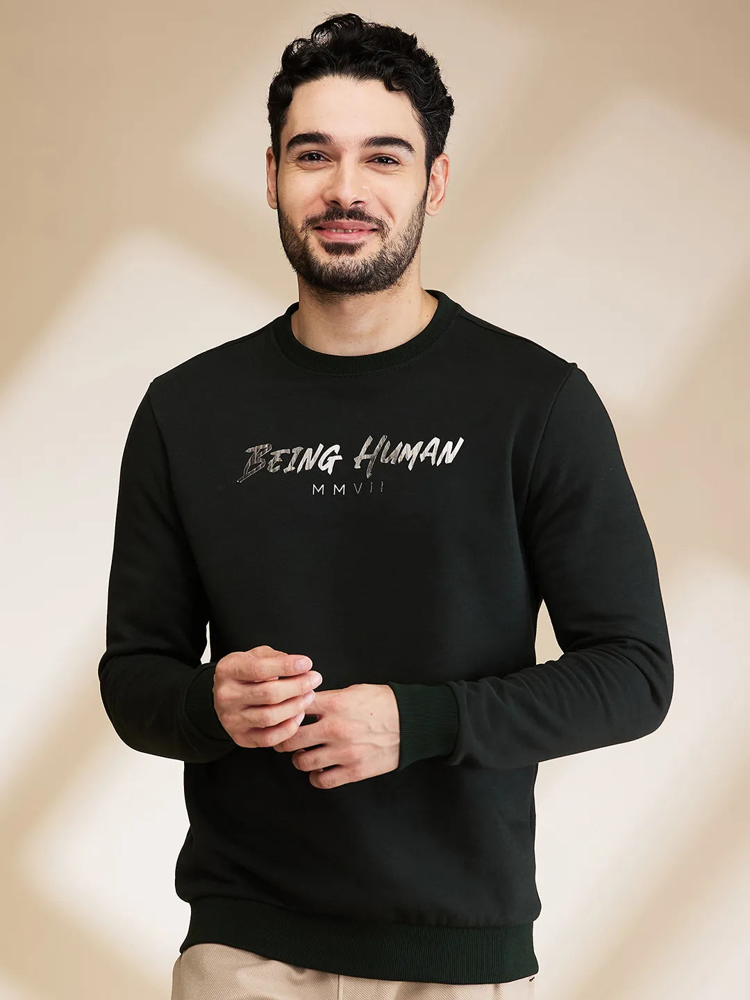 Mens-Top Sweatshirt Green by Being Human Clothing