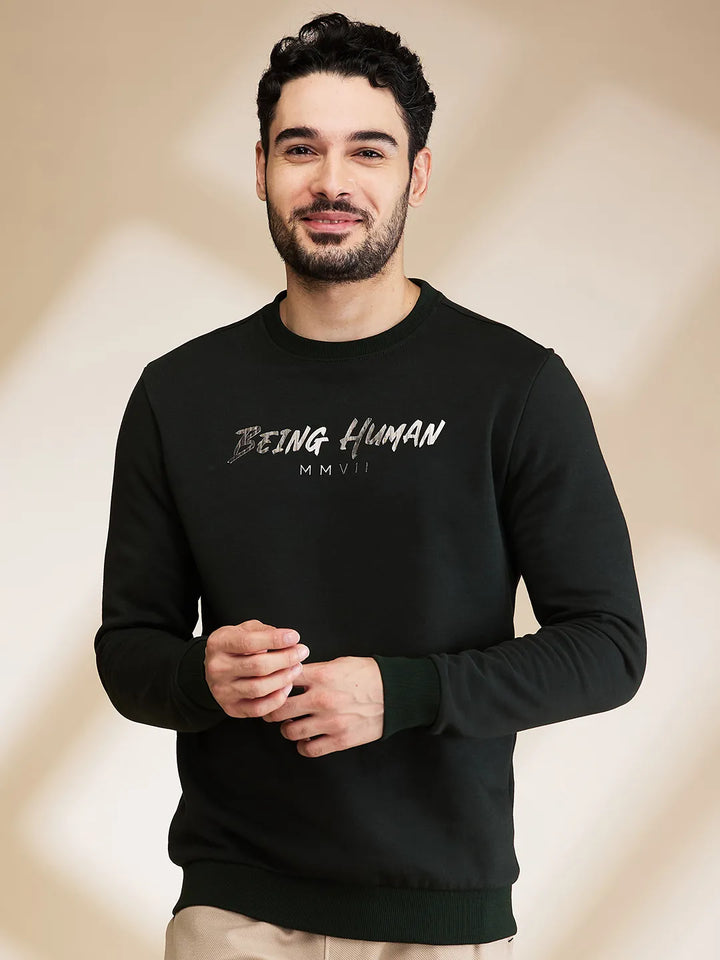 Green Regular Fit Round Neck Long Sleeves Men's Sweatshirt by Being Human Clothing