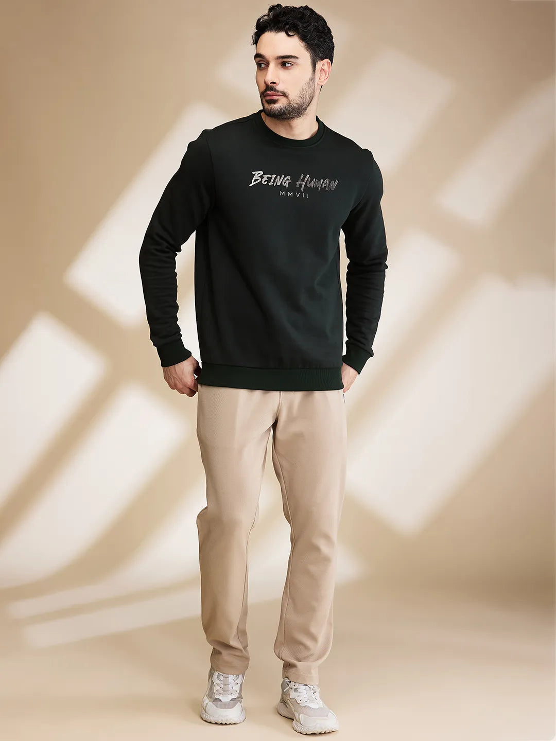 Mens-Top Sweatshirt Green by Being Human Clothing