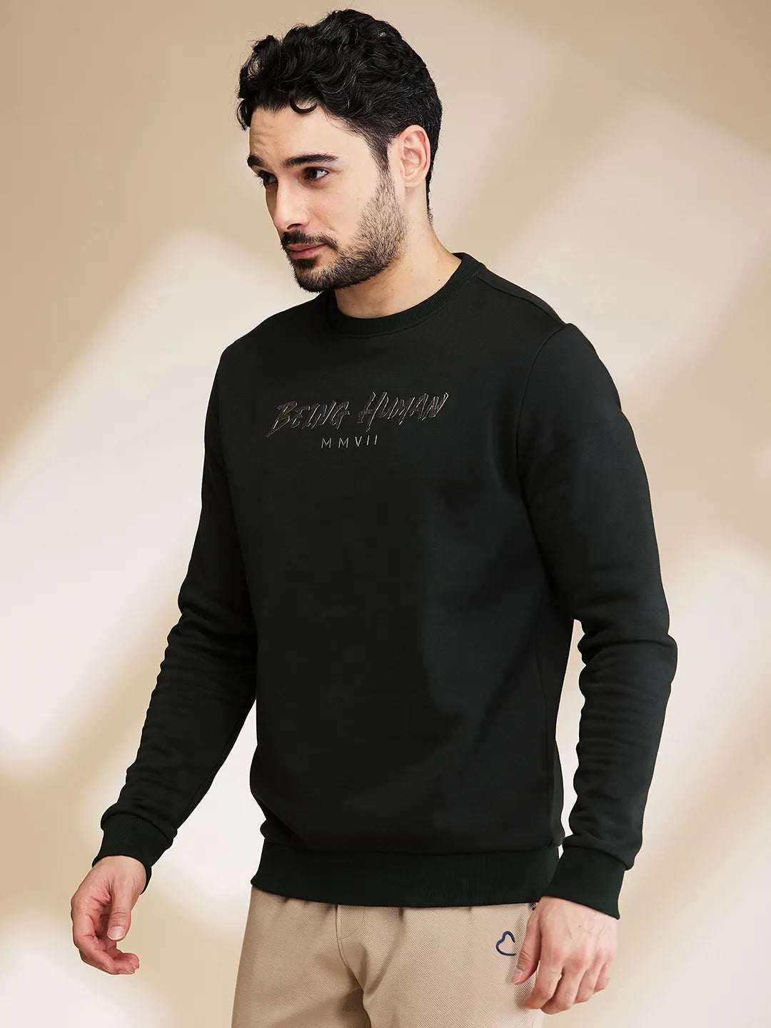 Mens-Top Sweatshirt Green by Being Human Clothing
