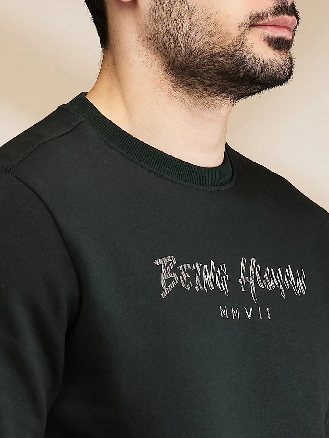 Mens-Top Sweatshirt Green by Being Human Clothing